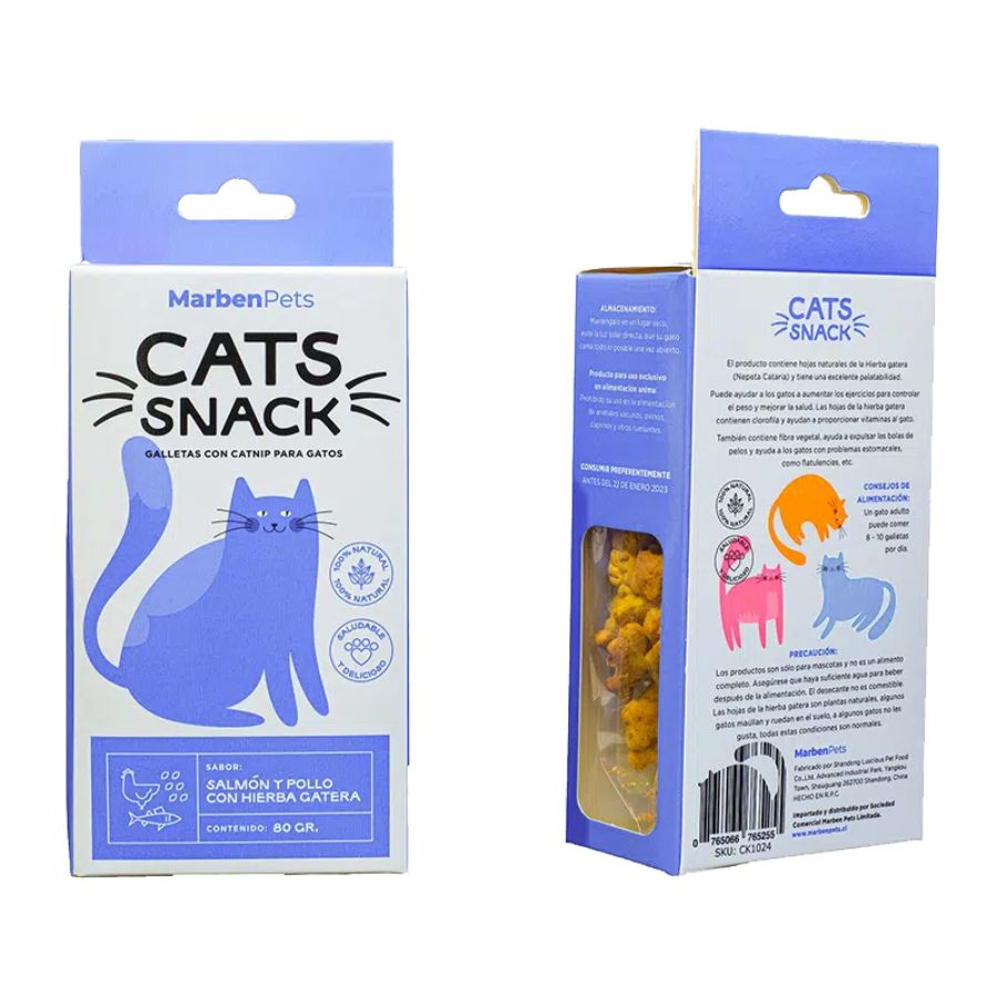 Cats snack galletas con hierba gatera sabor salmón con pollo - hierba gatera 80 GR